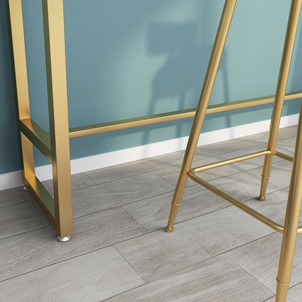 1/3 Pieces Glam Iron Bistro Set Rectangle White Stone Top Bar Table Set with Footrest