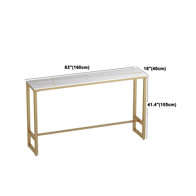 1/3 Pieces Glam Iron Bistro Set Rectangle White Stone Top Bar Table Set with Footrest