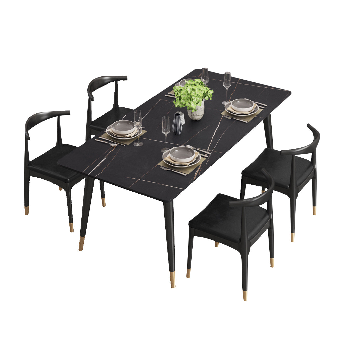 Rectangle Modern Dinette Set 1/4/5 Pieces Black Base Indoor Dining Table Set