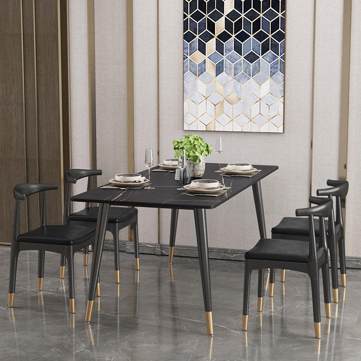 Rectangle Modern Dinette Set 1/4/5 Pieces Black Base Indoor Dining Table Set