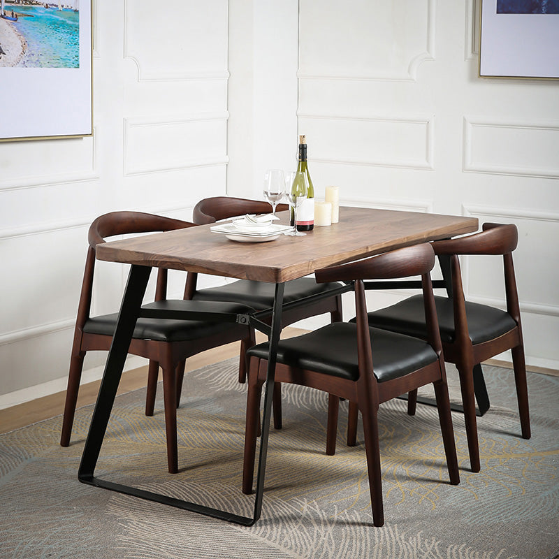 Natural and Black Dining Table Set 1/2/3/5/7 Pieces Rectangle Industrial Dinette Set
