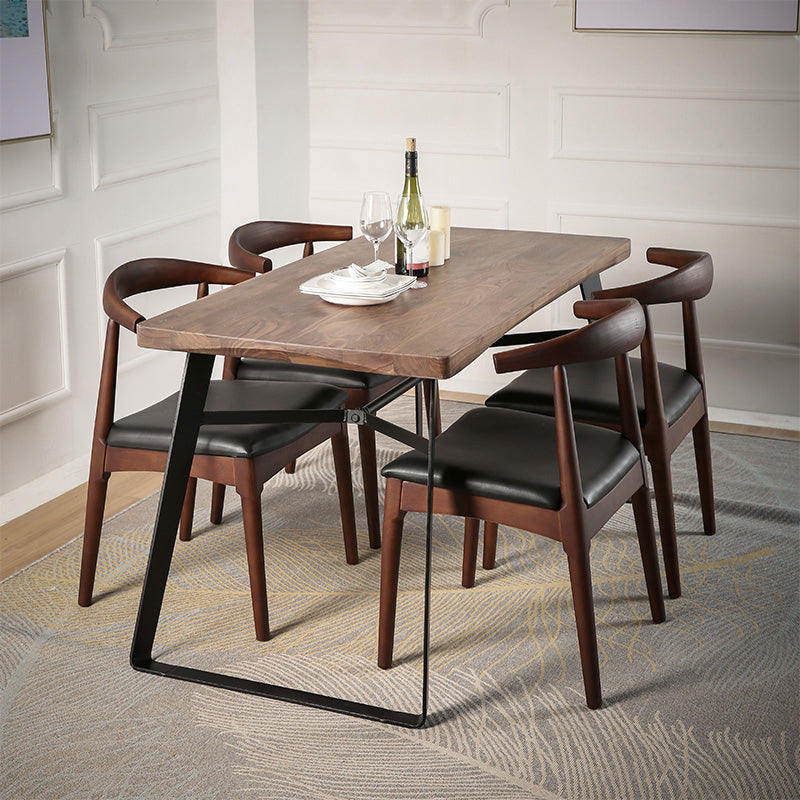 Natural and Black Dining Table Set 1/2/3/5/7 Pieces Rectangle Industrial Dinette Set