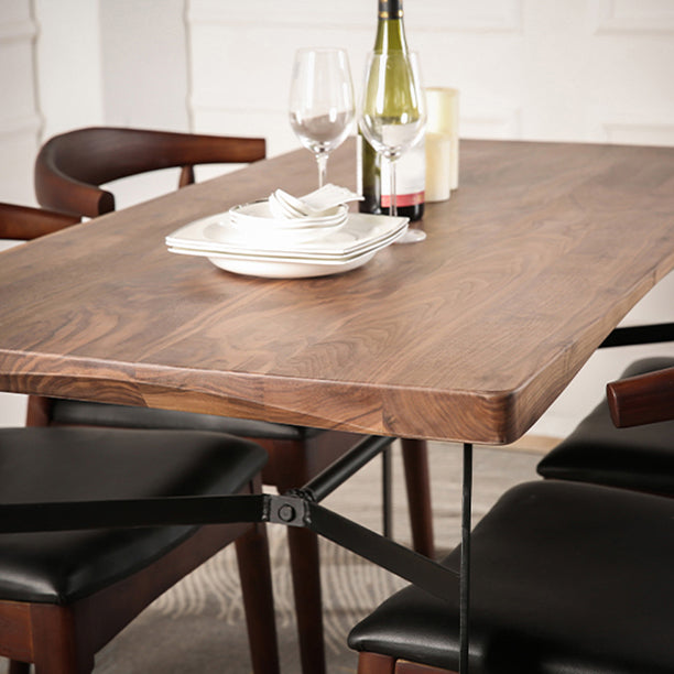 Natural and Black Dining Table Set 1/2/3/5/7 Pieces Rectangle Industrial Dinette Set