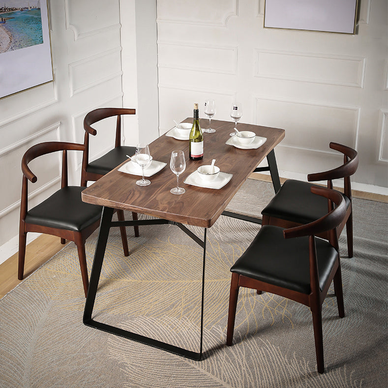 Natural and Black Dining Table Set 1/2/3/5/7 Pieces Rectangle Industrial Dinette Set