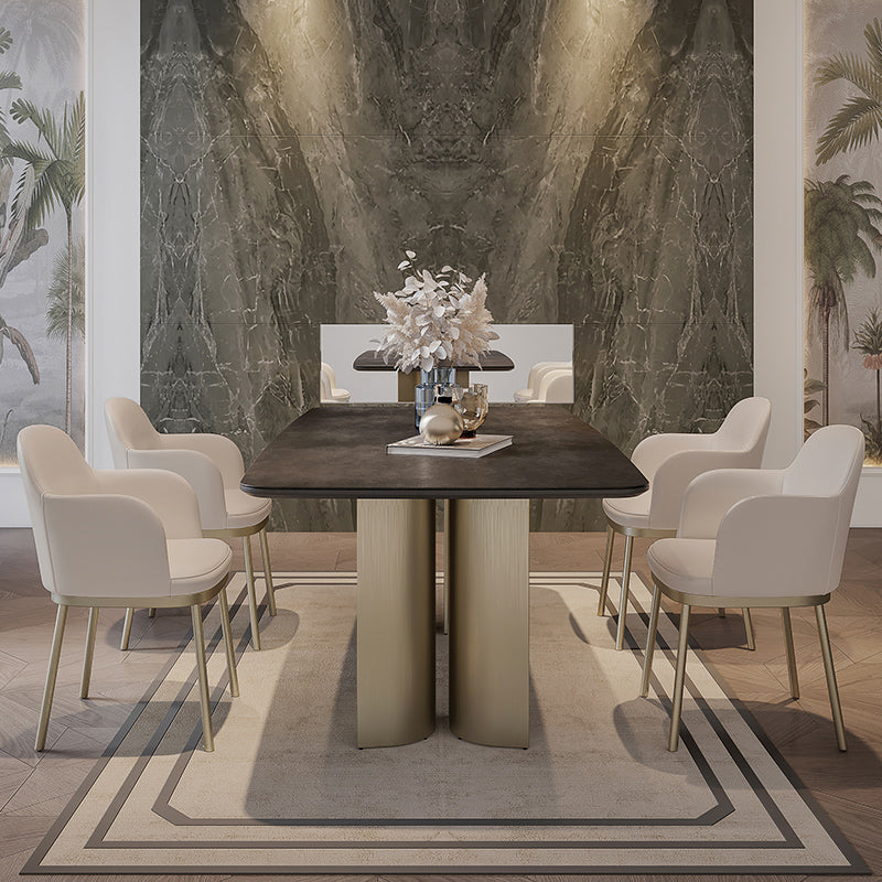 Nordic Glam Sintered Stone Rectangle Table Set 1/4/5/7 Pieces Dining Set