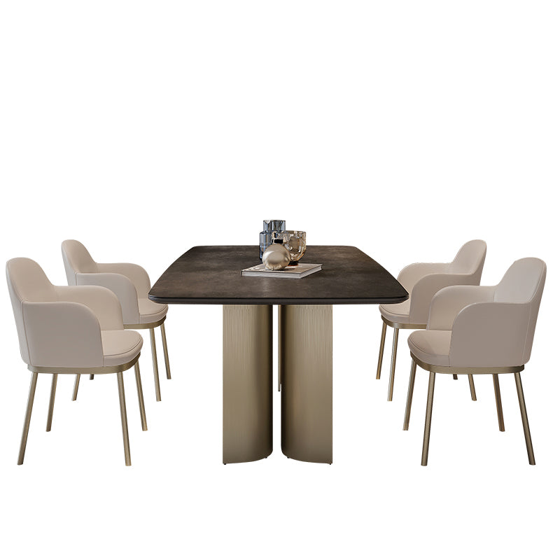 Nordic Glam Sintered Stone Rectangle Table Set 1/4/5/7 Pieces Dining Set