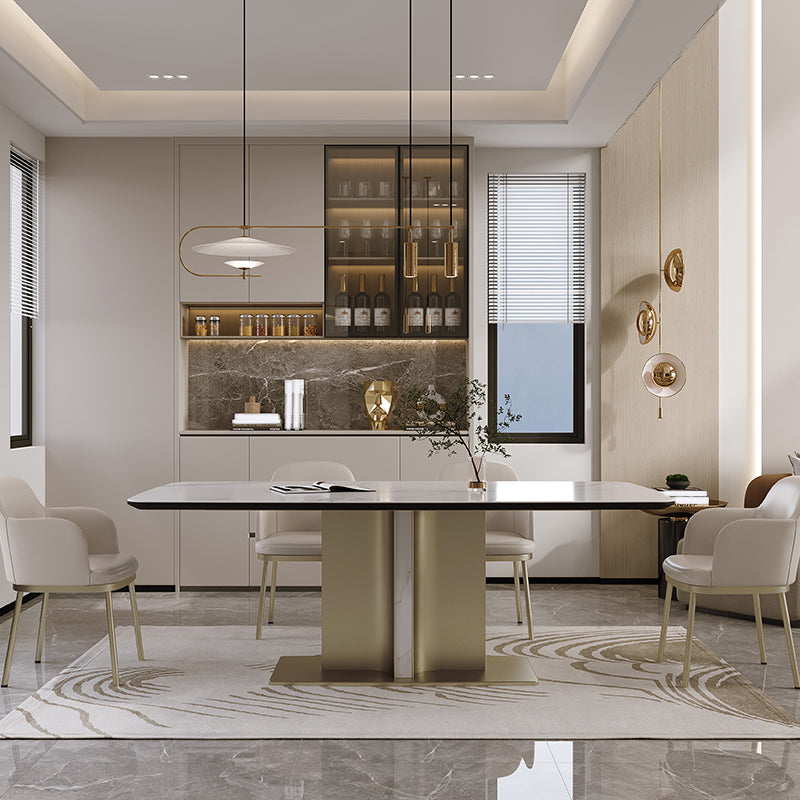 Nordic Glam Sintered Stone Rectangle Table Set 1/4/5/7 Pieces Dining Set for Home