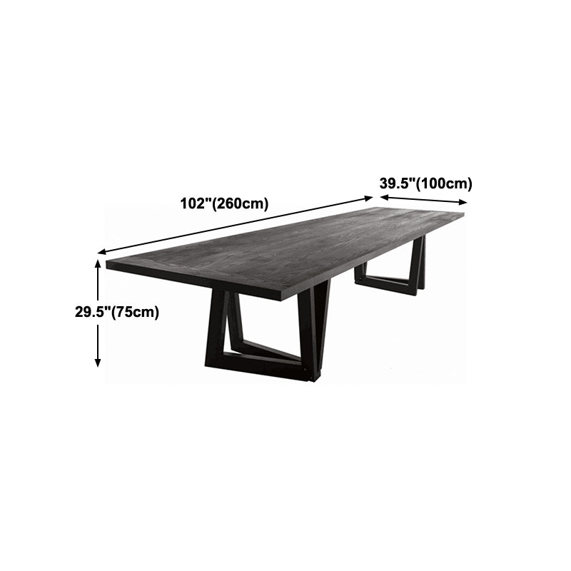 Modern Black Rectangle Dining Table Solid Wood Top Iron Base Table