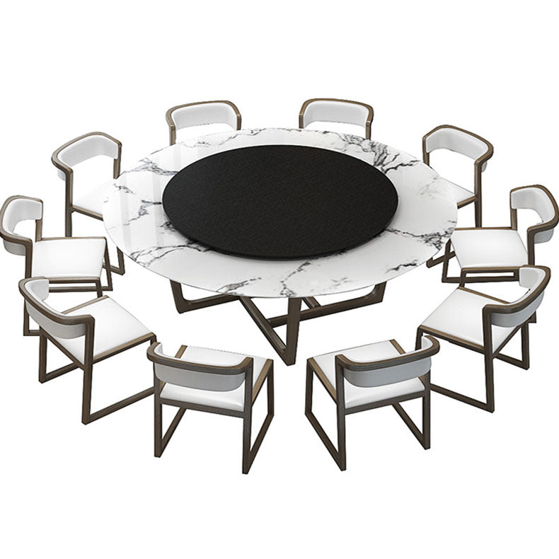 Imitation Marble Round Table Contemporary Dining Site Table with Turntable
