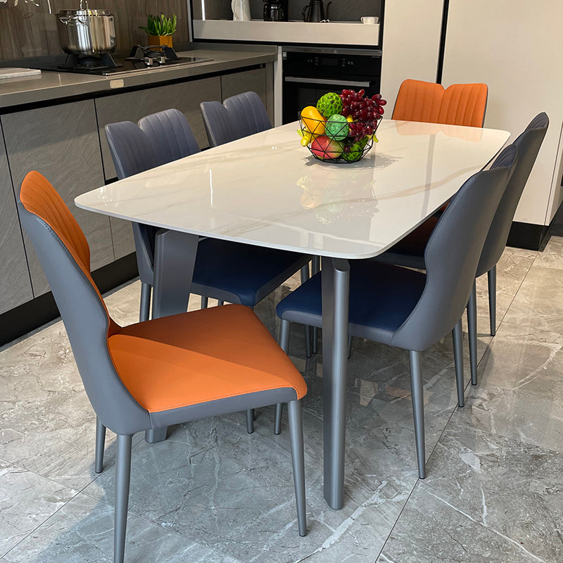 Contemporary Rectangle Dining Table Sintered Stone Top Table with 4 Grey Steel Legs