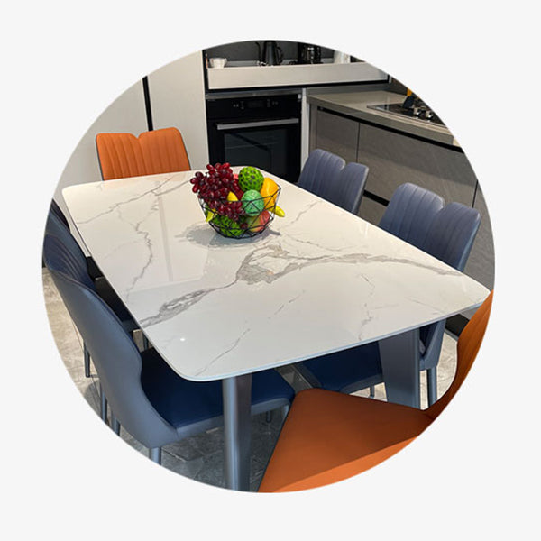 Contemporary Rectangle Dining Table Sintered Stone Top Table with 4 Grey Steel Legs