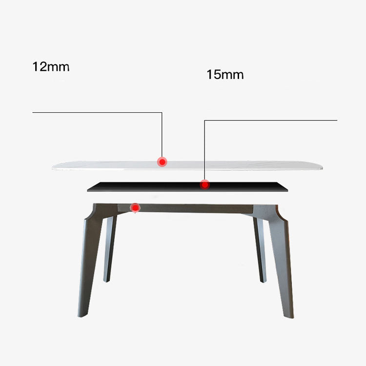 Contemporary Rectangle Dining Table Sintered Stone Top Table with 4 Grey Steel Legs