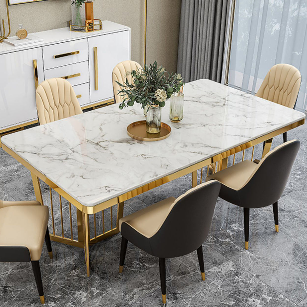 Traditional Luxury Dining Table Black Marble Rectangle Dining Table for Home