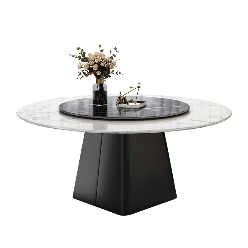 Stone Round Table Contemporary Dining Site Table with Turntable