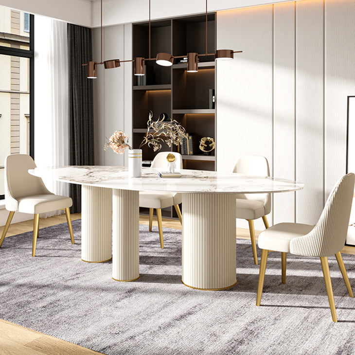 Luxury Oval Dining Table Sintered Stone Top White Metal Base Table