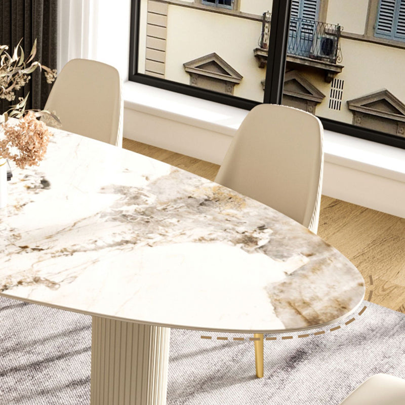 Luxury Oval Dining Table Sintered Stone Top White Metal Base Table