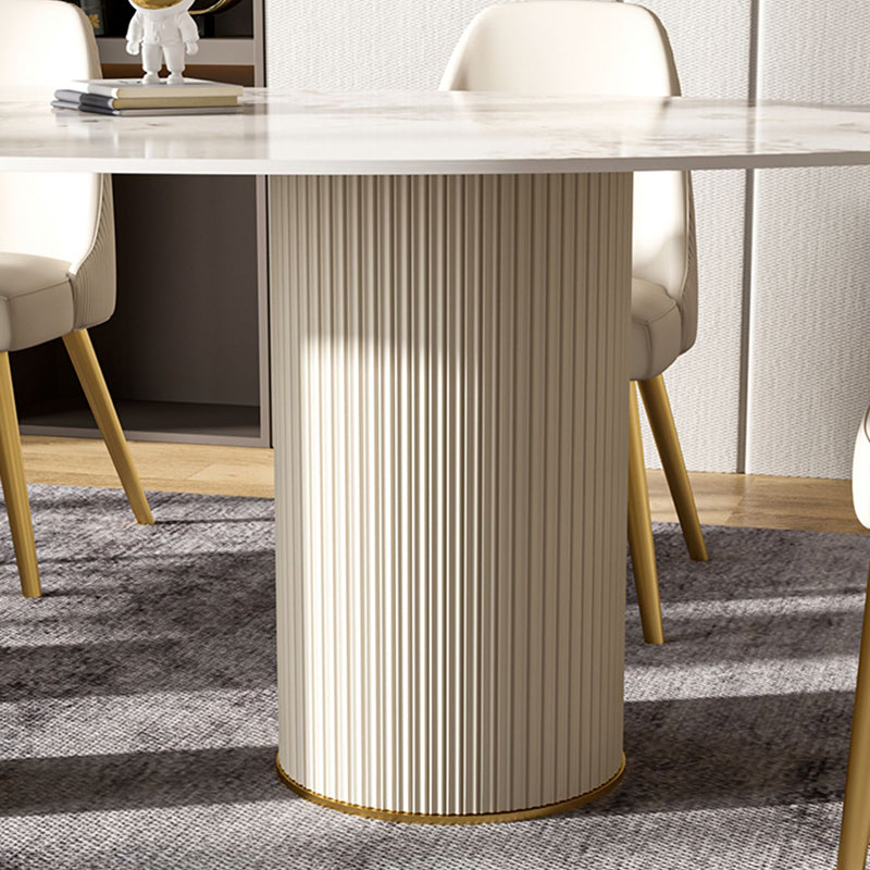 Luxury Oval Dining Table Sintered Stone Top White Metal Base Table