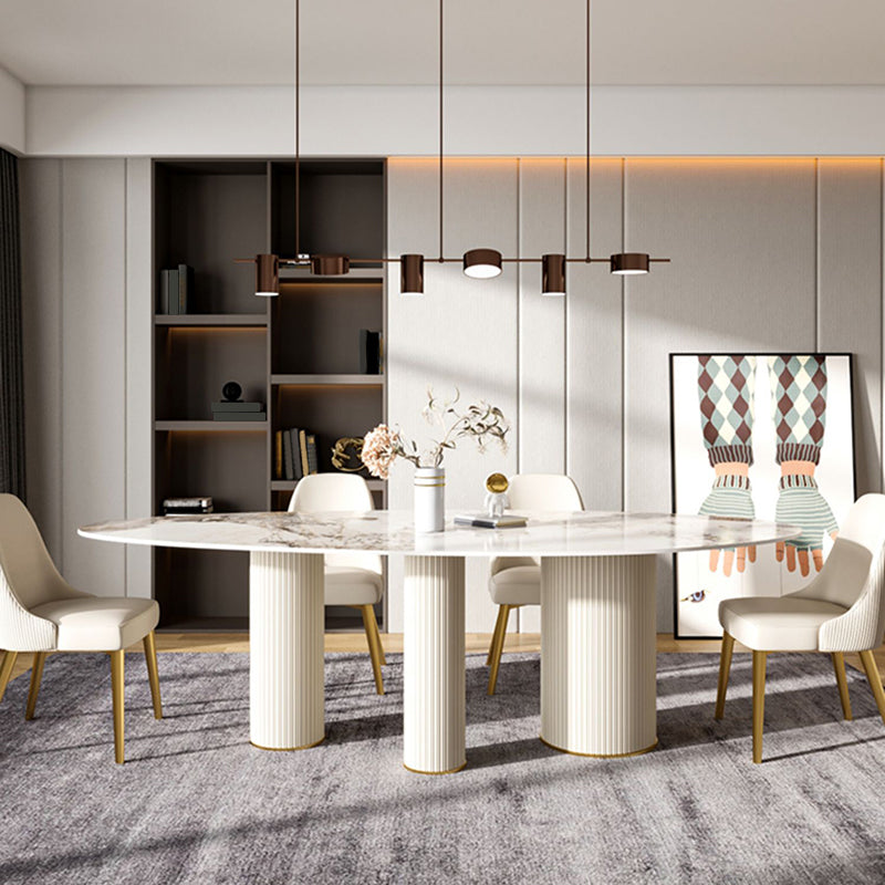 Luxury Oval Dining Table Sintered Stone Top White Metal Base Table