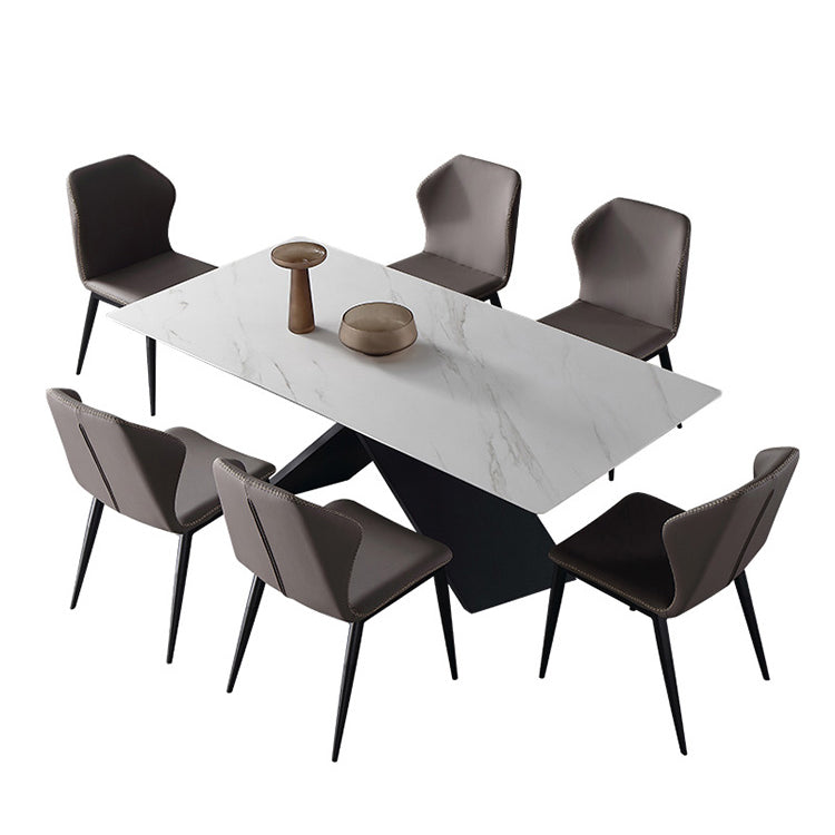 Black Frame Pedestal Casual Dining Table Modern Rectangle Dining Table with Stone Top