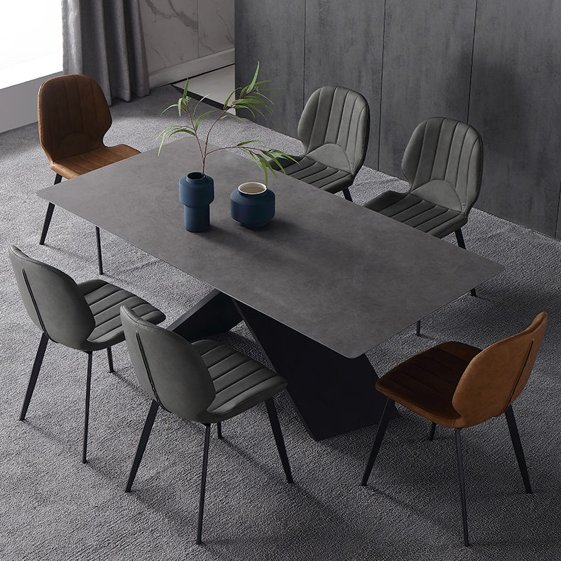 Black Frame Pedestal Casual Dining Table Modern Rectangle Dining Table with Stone Top