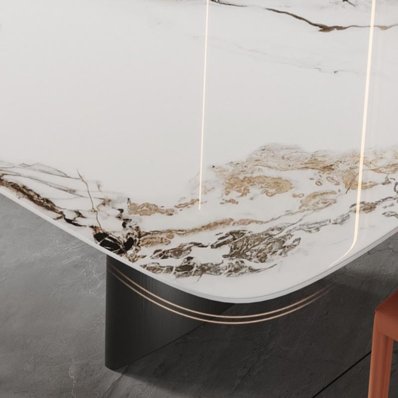 Metal Traditional Luxury Rectangle Table Sintered Stone Table with Double Pedestal Base