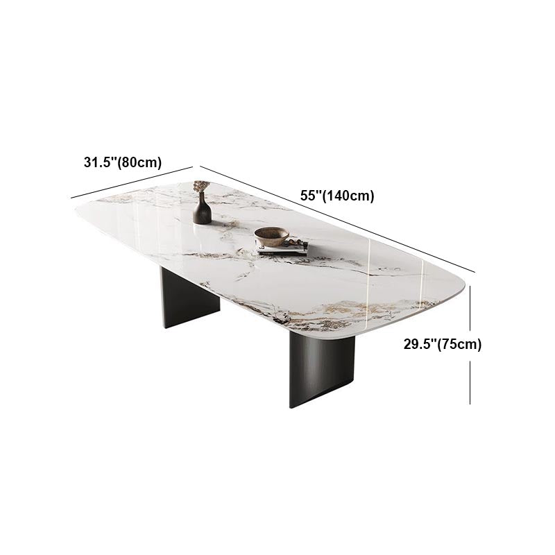 Metal Traditional Luxury Rectangle Table Sintered Stone Table with Double Pedestal Base