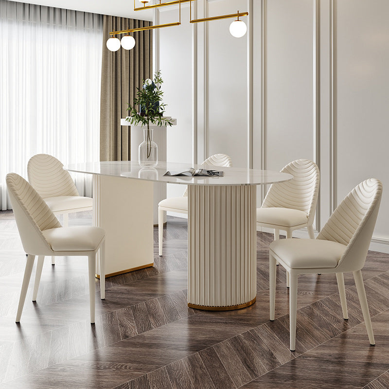 Metal Contemporary Oval Dining Table Sintered Stone Top Table for Dining Room