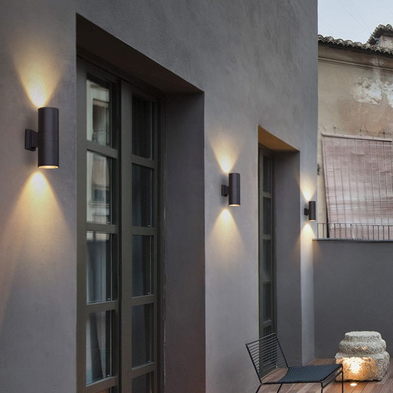 2 Light Cylindrical Wall Sconce Modern Style Metal Wall Lighting for Outdoor