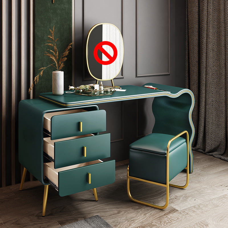 3 Drawers Make-up Vanity Set, 28.74" H Leather Vanity with Stool & Mirror