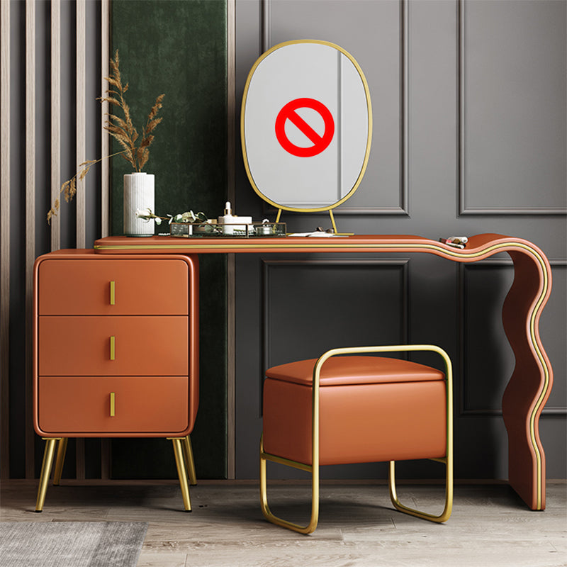 3 Drawers Make-up Vanity Set, 28.74" H Leather Vanity with Stool & Mirror