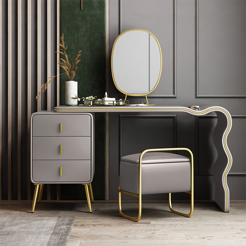 3 Drawers Make-up Vanity Set, 28.74" H Leather Vanity with Stool & Mirror