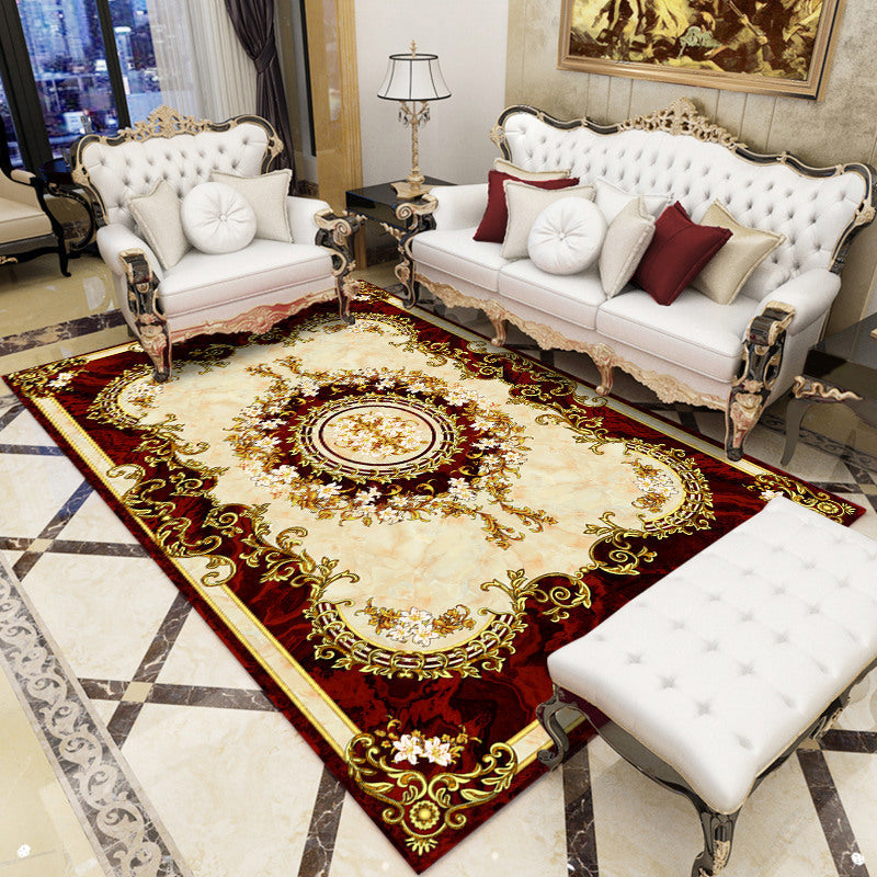 Shabby Chic Medallion Print Rug Polyester Area Rug Pet Friendly Carpet for Living Room