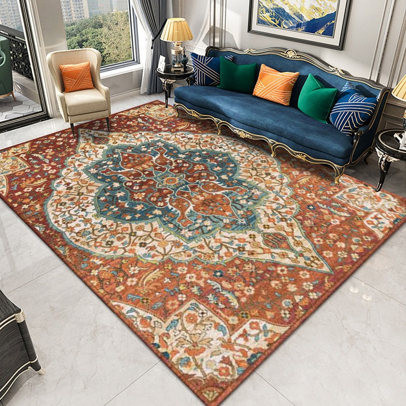 Traditional Medallion Print Carpet Polyester Rug Stain Resistant Area Rug for Living Room