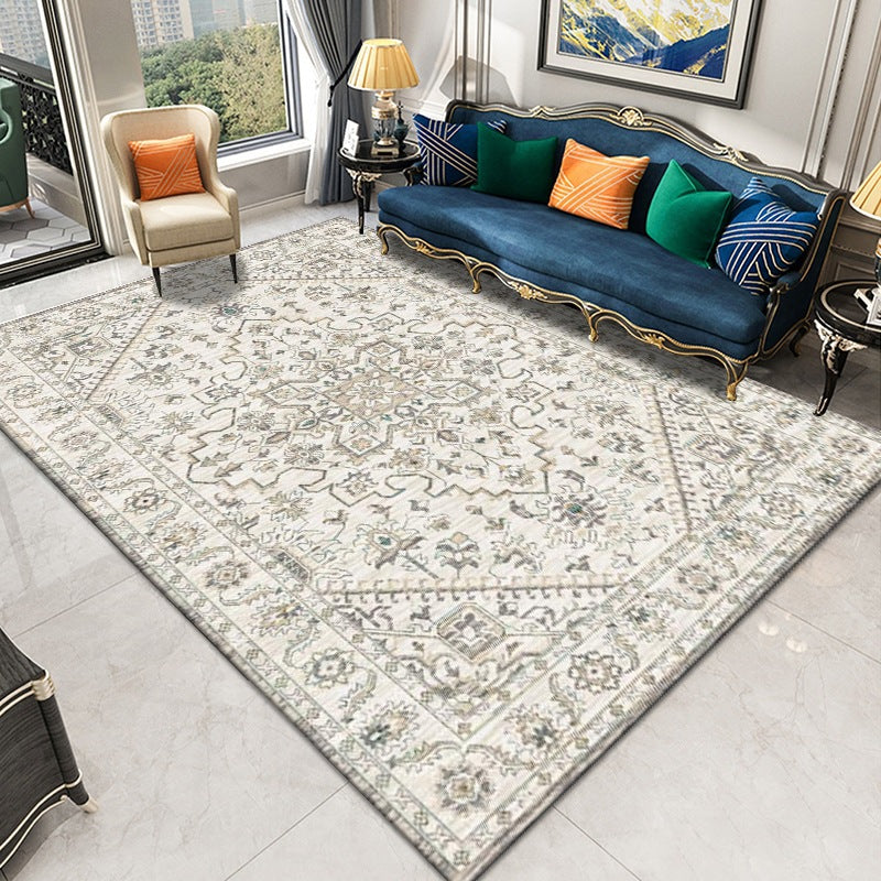 Traditional Medallion Print Carpet Polyester Rug Stain Resistant Area Rug for Living Room