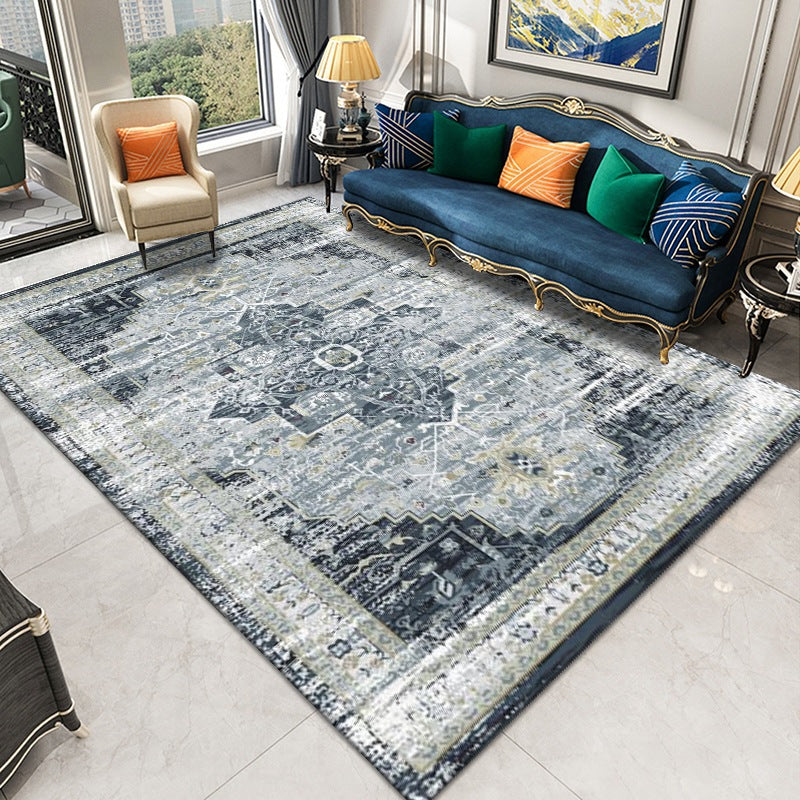 Traditional Medallion Print Carpet Polyester Rug Stain Resistant Area Rug for Living Room