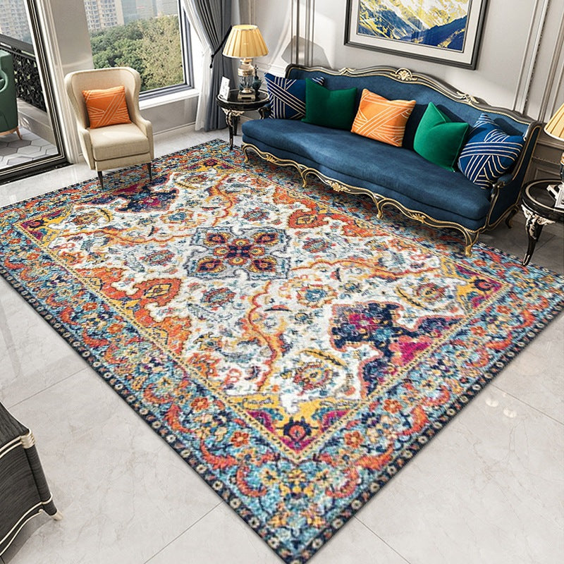 Traditional Medallion Print Carpet Polyester Rug Stain Resistant Area Rug for Living Room