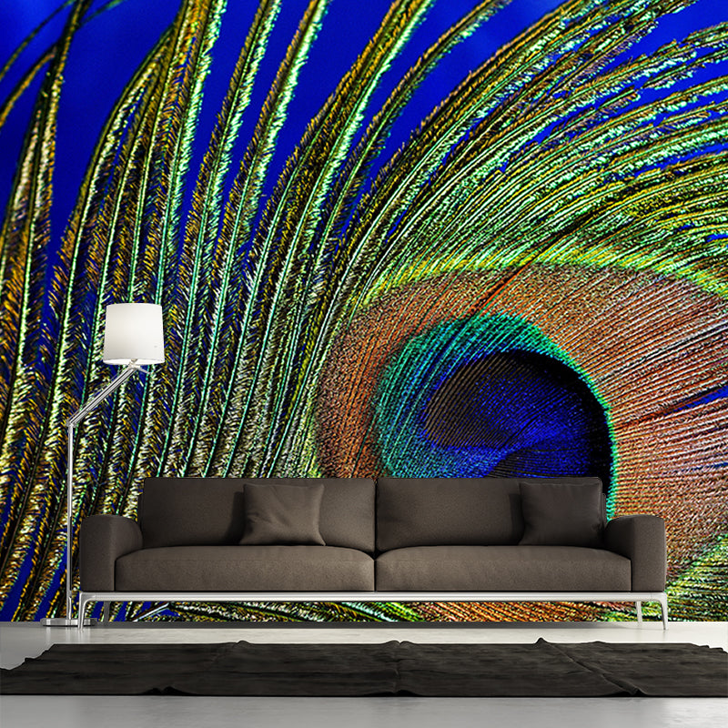 Decorative Wall Mural Peacock Feather Printed Sitting Room Wall Mural