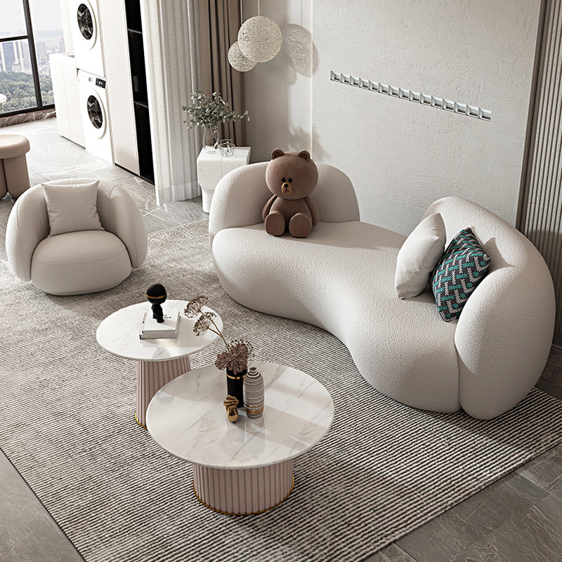 Contemporary Tight Back Tuxedo Arm Curved Settee Couch in Grey/white
