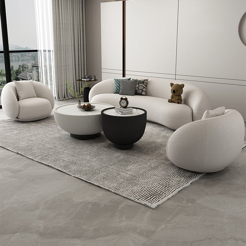 Modern White/grey Wool Curved Sofa Tight Back Stationary Sectional