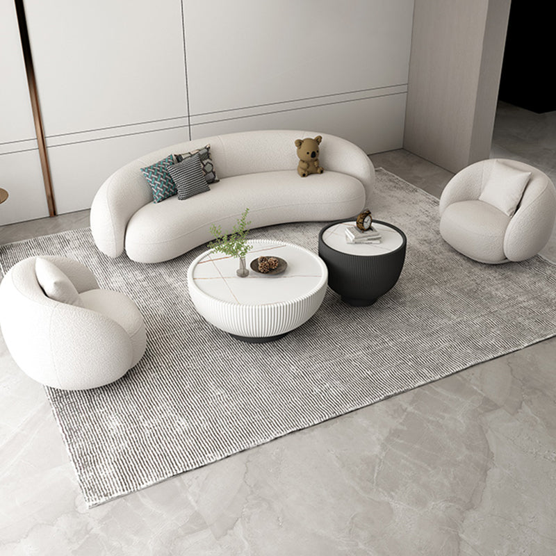 Modern White/grey Wool Curved Sofa Tight Back Stationary Sectional