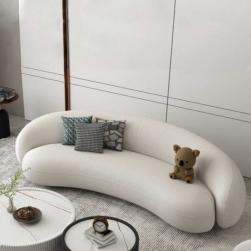 Modern White/grey Wool Curved Sofa Tight Back Stationary Sectional