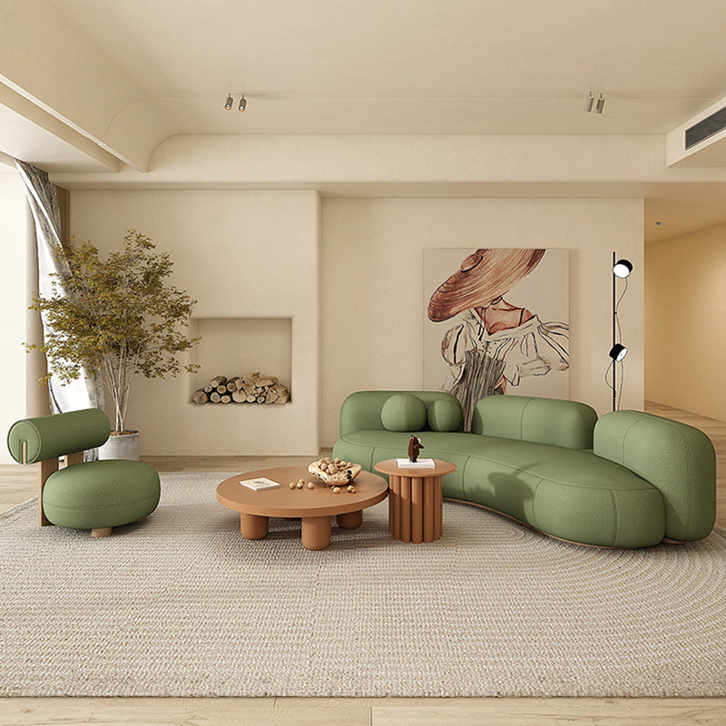 Wool Contemporary Curved Sofa Recessed Arm Sofa for Living Room, Apartment