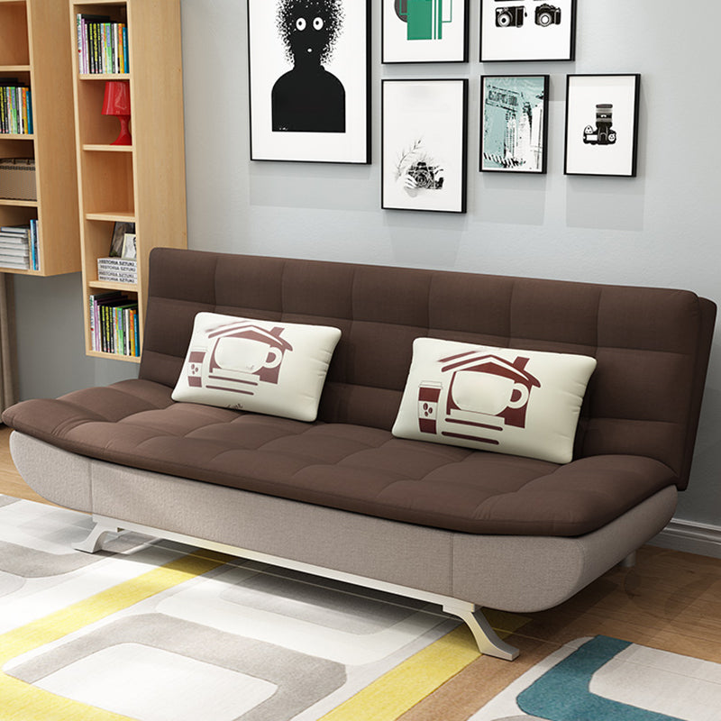 Cotton Blend and Faux Leather Contemporary Armless Biscuit Back Sofa Bed