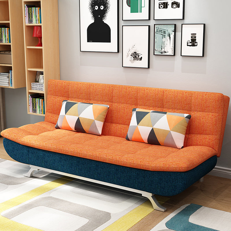 Cotton Blend and Faux Leather Contemporary Armless Biscuit Back Sofa Bed