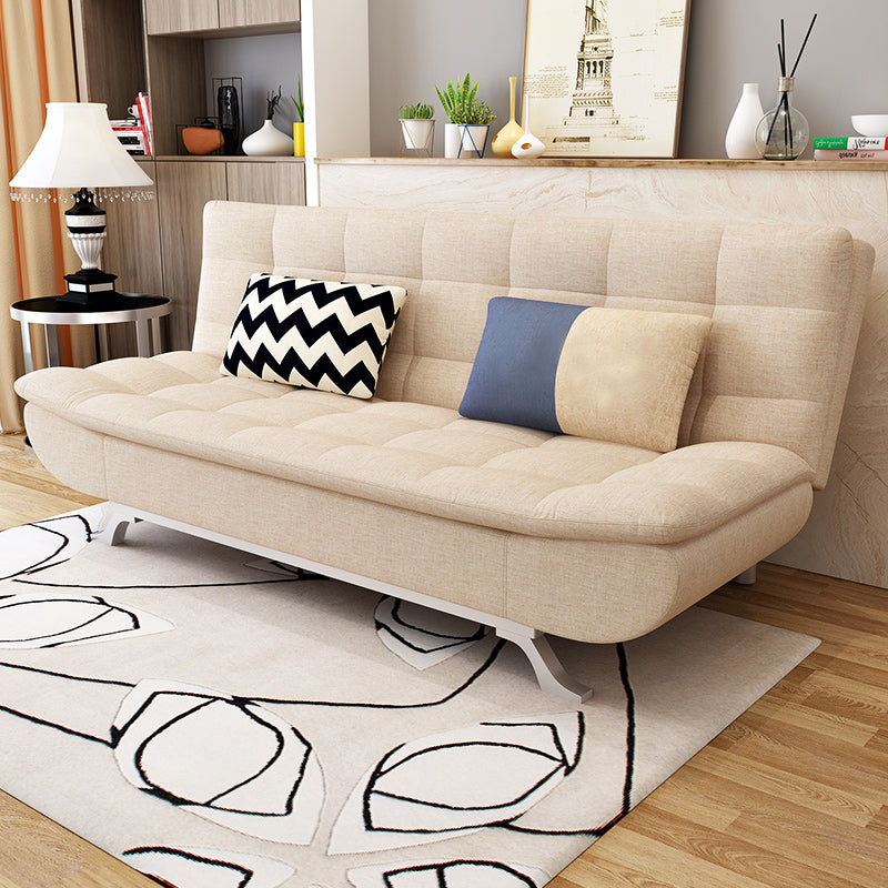 Cotton Blend and Faux Leather Contemporary Armless Biscuit Back Sofa Bed