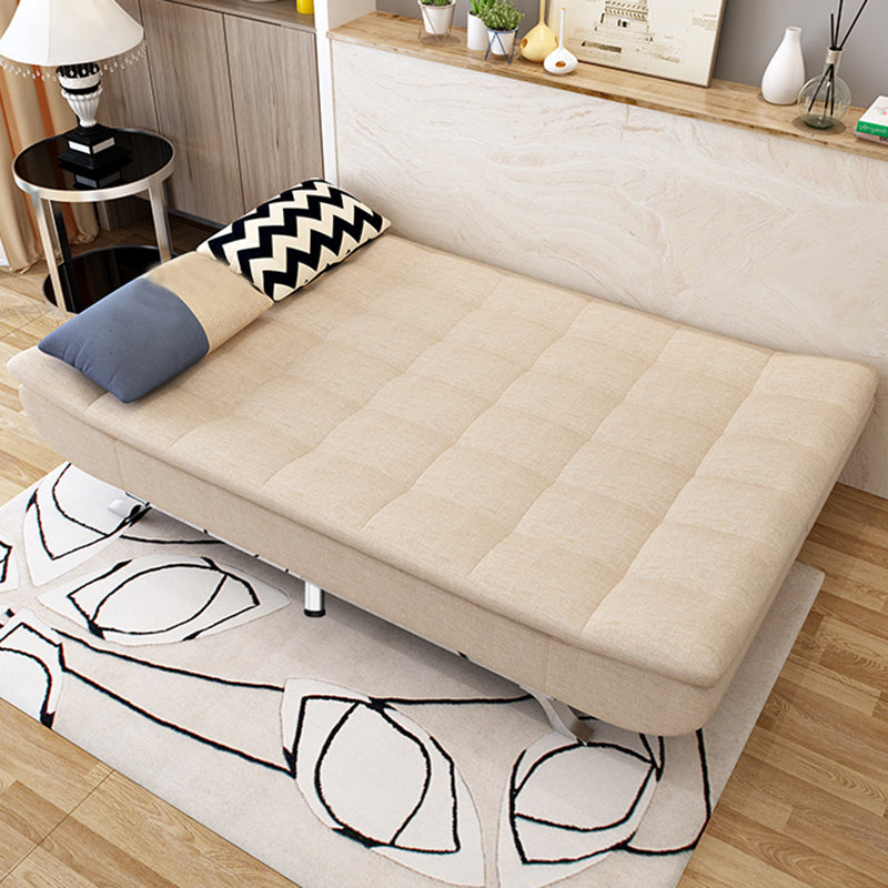 Cotton Blend and Faux Leather Contemporary Armless Biscuit Back Sofa Bed