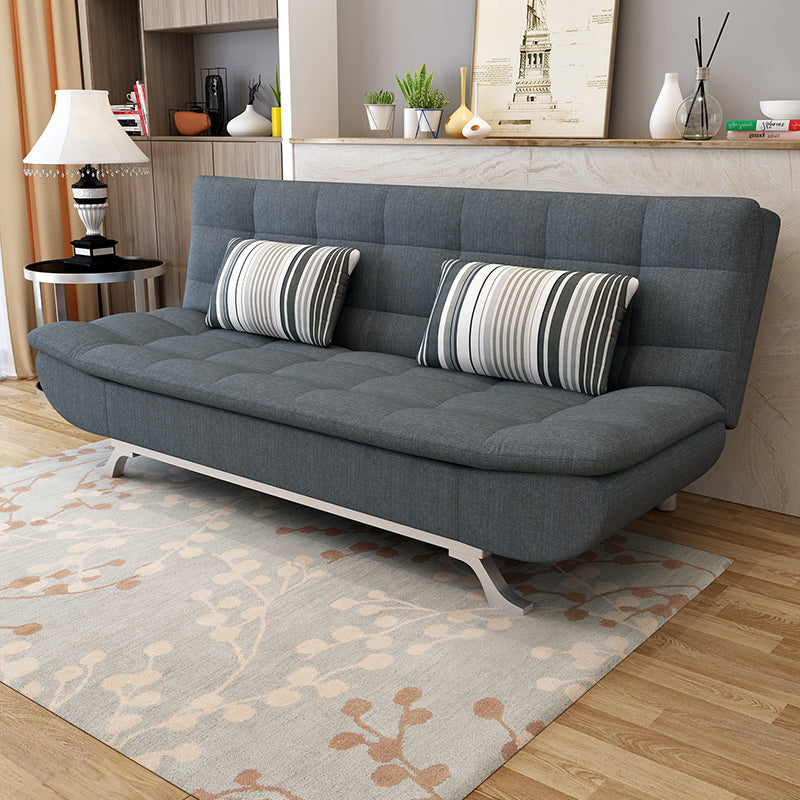 Cotton Blend and Faux Leather Contemporary Armless Biscuit Back Sofa Bed