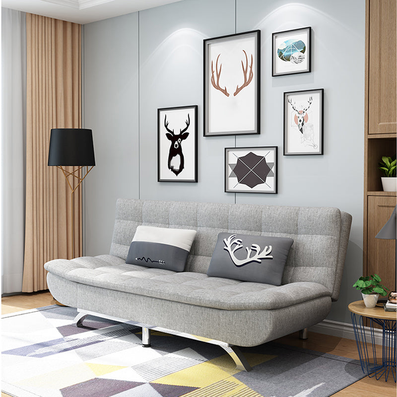 Cotton Blend and Faux Leather Contemporary Armless Biscuit Back Sofa Bed