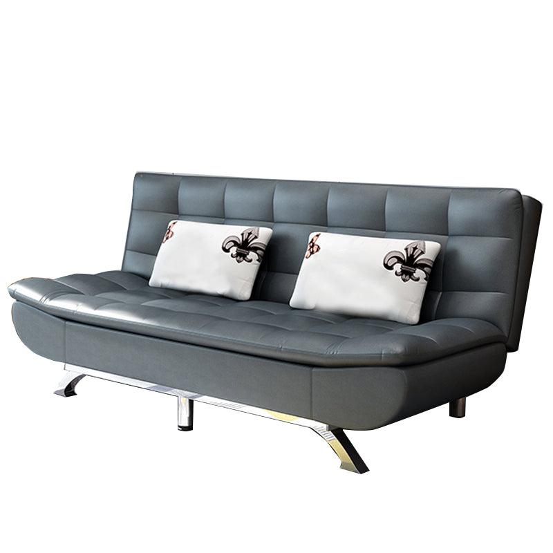 Cotton Blend and Faux Leather Contemporary Armless Biscuit Back Sofa Bed