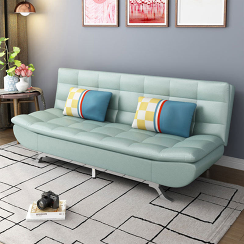 Cotton Blend and Faux Leather Contemporary Armless Biscuit Back Sofa Bed